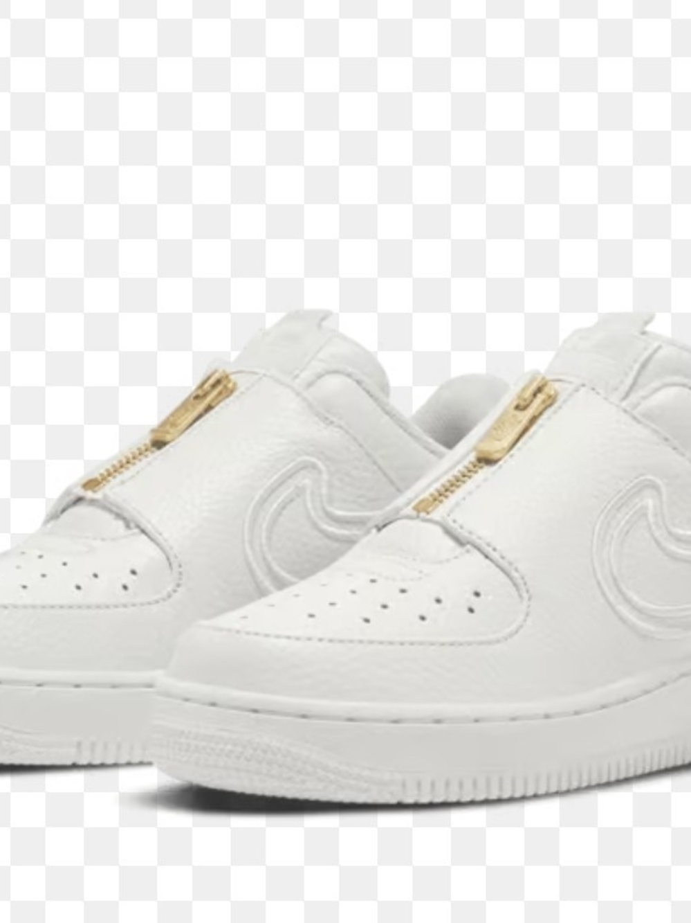Nike White Leather Slip-On Sneakers with Gold Zipper